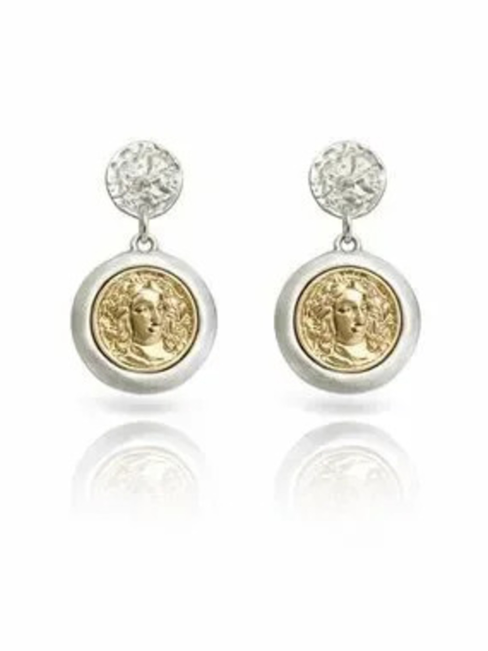 Two-Tone Medallion Drop Earrings